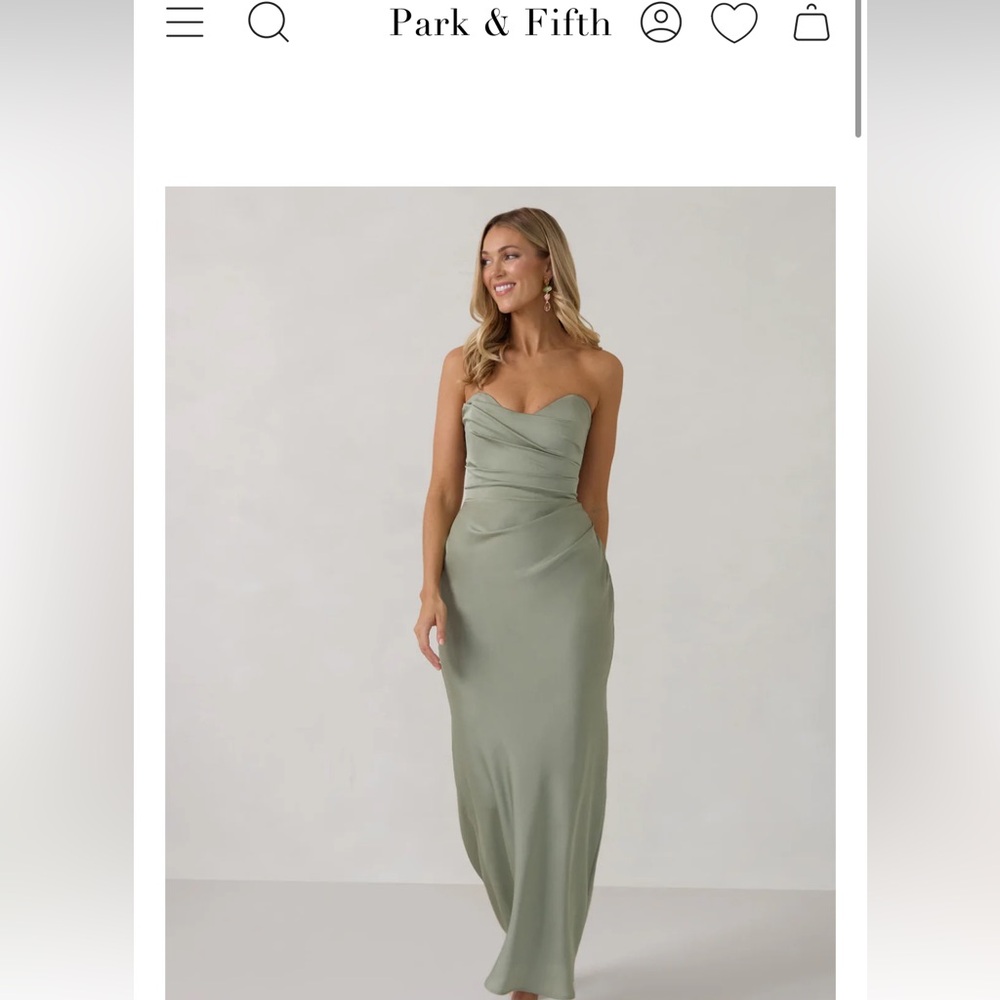 Park & Fifth Green Asymmetrical Ruched Gown